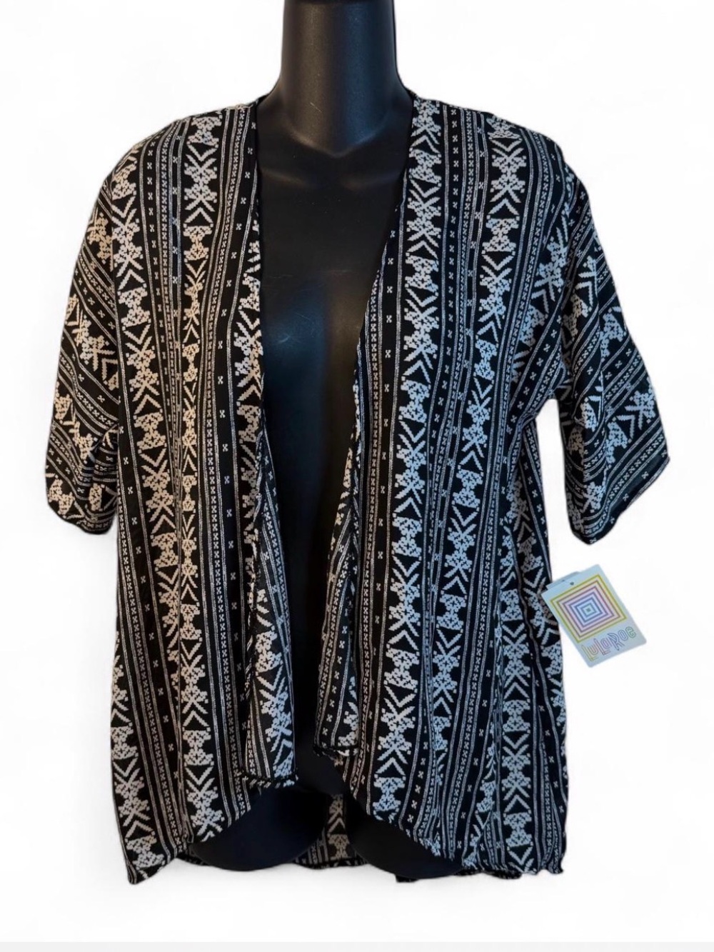 NWT LaLu Roe Open-Front Patterned Cardigan Kimono - Black&White size: 3 sku 2174